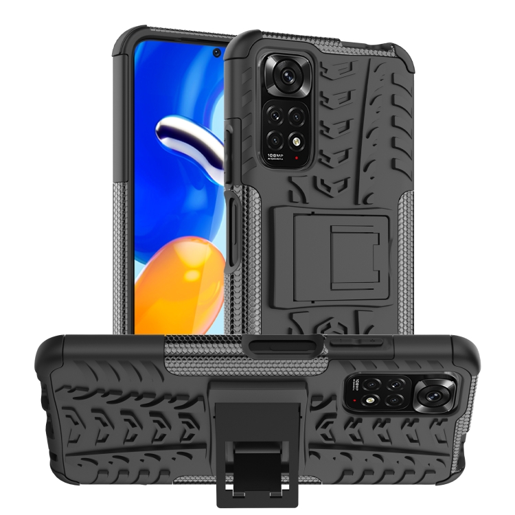 

For Xiaomi Redmi Note 12S / 11S / 11 Tire Texture TPU + PC Phone Case with Holder(Black)