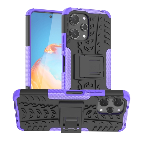 

For Xiaomi Redmi 12 4G Tire Texture TPU + PC Phone Case with Holder(Purple)