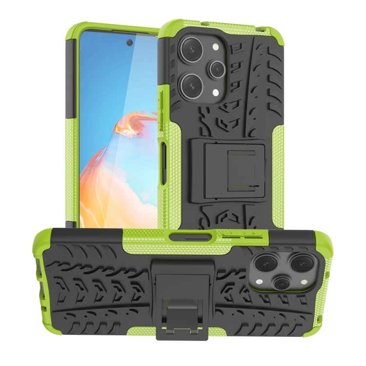 

For Xiaomi Redmi 12 4G Tire Texture TPU + PC Phone Case with Holder(Green)