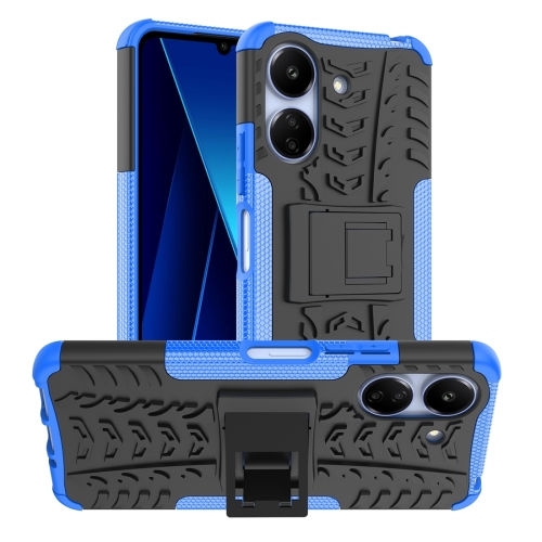 

For Xiaomi Poco C65 Tire Texture TPU + PC Phone Case with Holder(Blue)