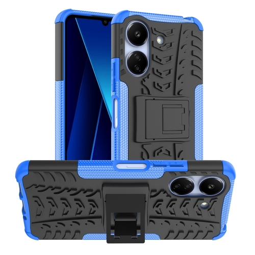 

For Xiaomi Redmi 13C 4G Tire Texture TPU + PC Phone Case with Holder(Blue)