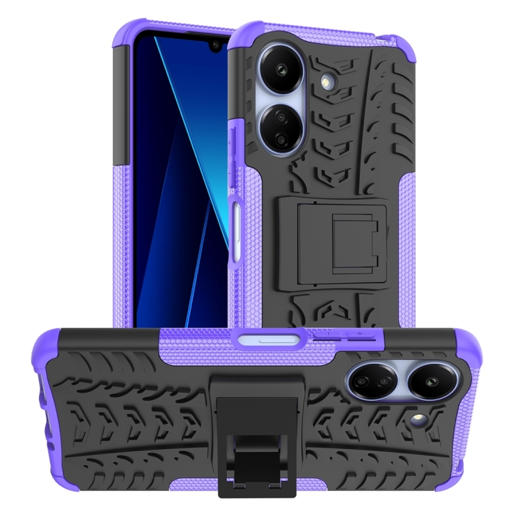 

For Xiaomi Redmi 13C 4G Tire Texture TPU + PC Phone Case with Holder(Purple)
