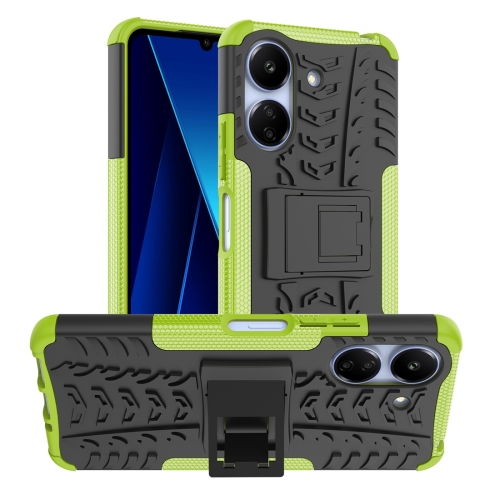 

For Xiaomi Redmi 13C 4G Tire Texture TPU + PC Phone Case with Holder(Green)