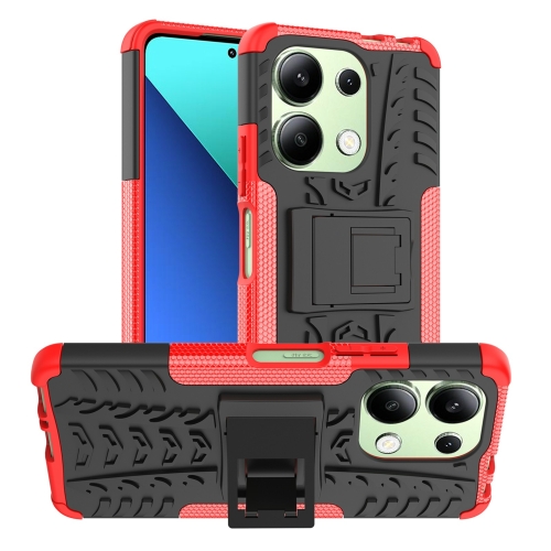 

For Xiaomi Redmi Note 13 4G Tire Texture TPU + PC Phone Case with Holder(Red)