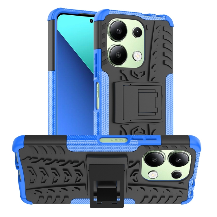 

For Xiaomi Redmi Note 13 4G Tire Texture TPU + PC Phone Case with Holder(Blue)