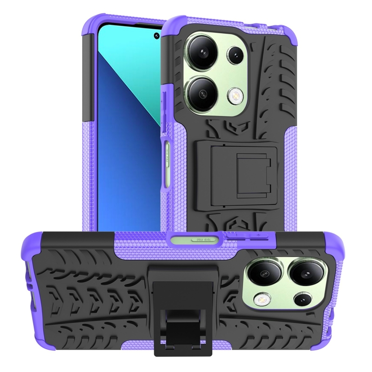 

For Xiaomi Redmi Note 13 4G Tire Texture TPU + PC Phone Case with Holder(Purple)