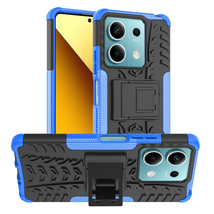 

For Xiaomi Redmi Note 13 5G Global Tire Texture TPU + PC Phone Case with Holder(Blue)