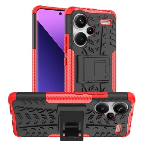 

For Xiaomi Redmi Note 13 Pro+ 5G Tire Texture TPU + PC Phone Case with Holder(Red)