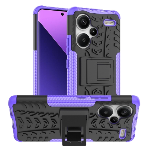 

For Xiaomi Redmi Note 13 Pro+ 5G Tire Texture TPU + PC Phone Case with Holder(Purple)
