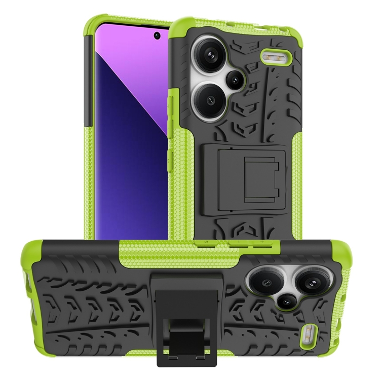 

For Xiaomi Redmi Note 13 Pro+ 5G Tire Texture TPU + PC Phone Case with Holder(Green)