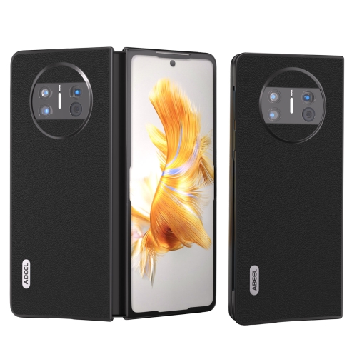 

For Huawei Mate X3 ABEEL Genuine Leather Wave Black Edge Phone Case(Black)