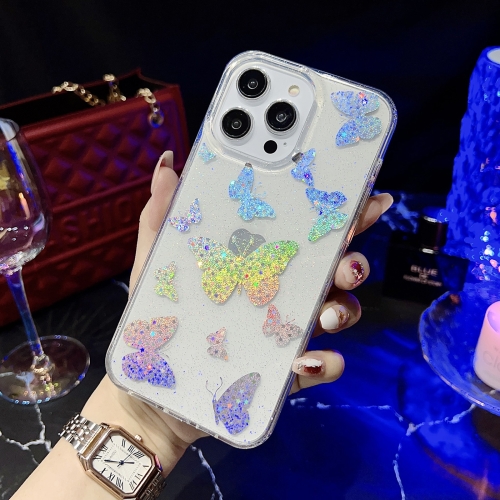 For iPhone 13 Little Star Series Glitter Powder TPU Phone Case(Butterflies)