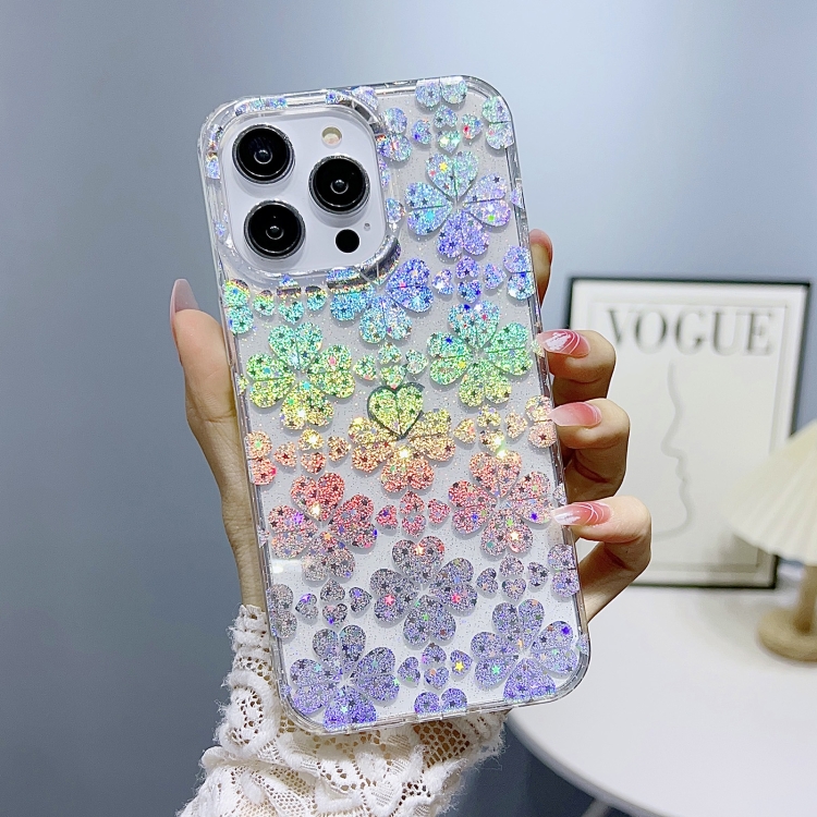 

For iPhone 13 Pro Max Little Star Series Glitter Powder TPU Phone Case(Clover)