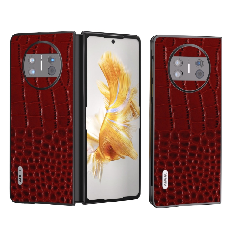 

For Huawei Mate X3 ABEEL Genuine Leather Crocodile Pattern Black Edge Phone Case(Red)
