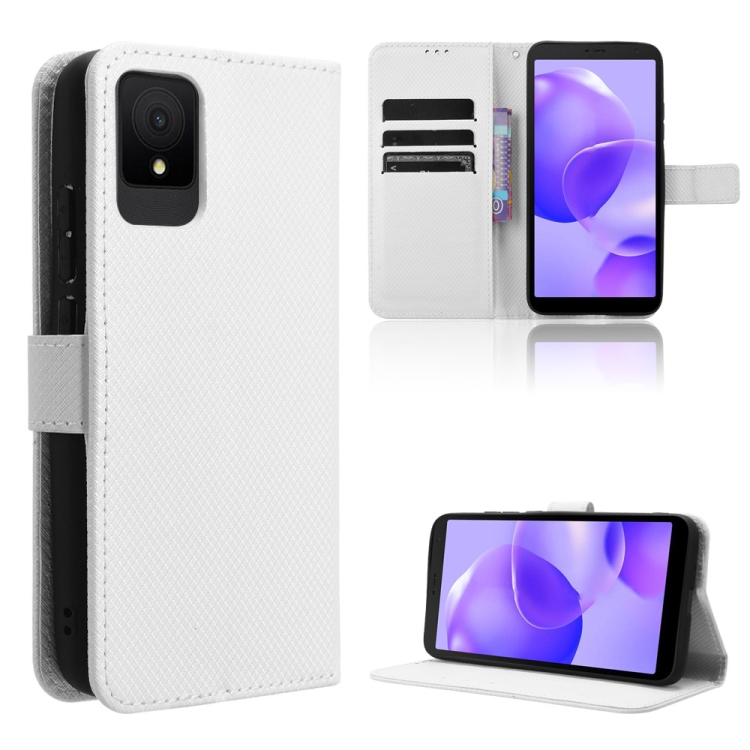 

For TCL 502 Diamond Texture Leather Phone Case(White)