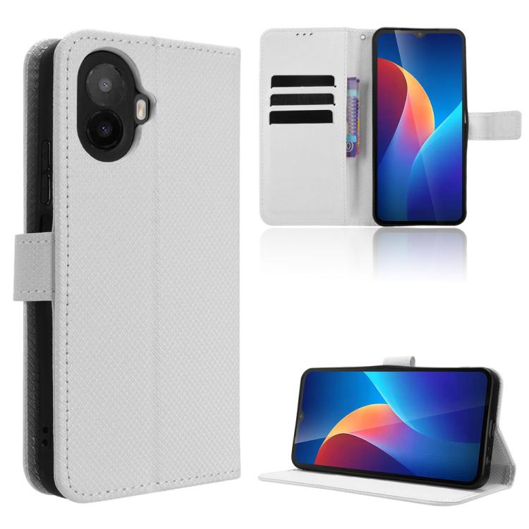 For TCL K70 5G / K70 XE Diamond Texture Leather Phone Case(White)