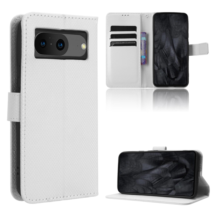 

For Google Pixel 8 Diamond Texture Leather Phone Case(White)