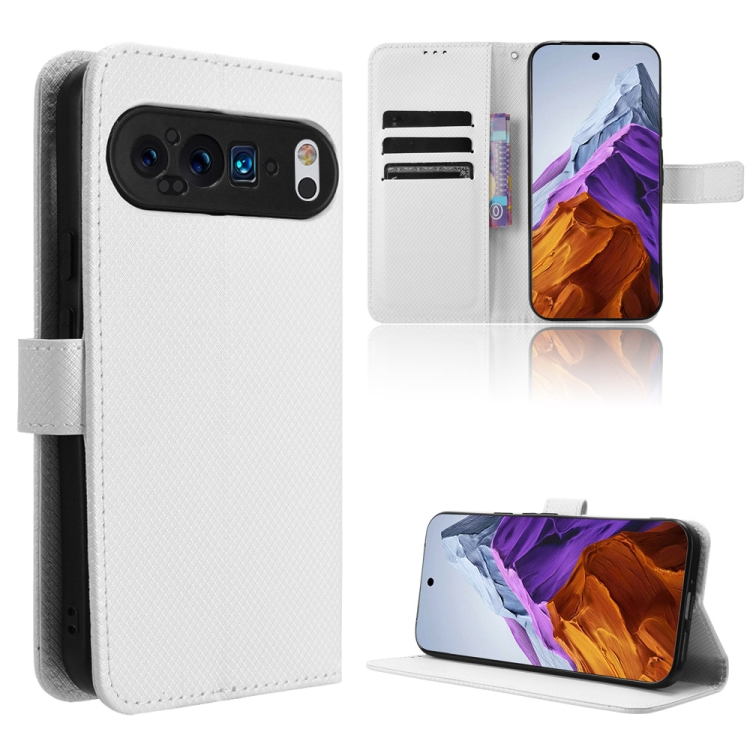 

For Google Pixel 9 Pro Diamond Texture Leather Phone Case(White)