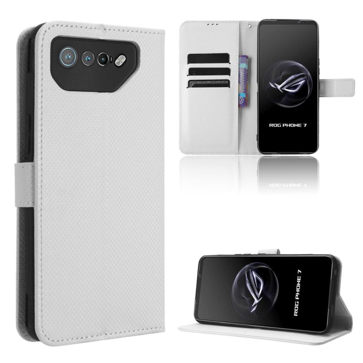 

For ASUS ROG Phone 7 Diamond Texture Leather Phone Case(White)