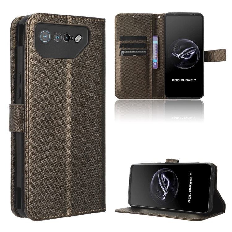 

For ASUS ROG Phone 7 Diamond Texture Leather Phone Case(Brown)