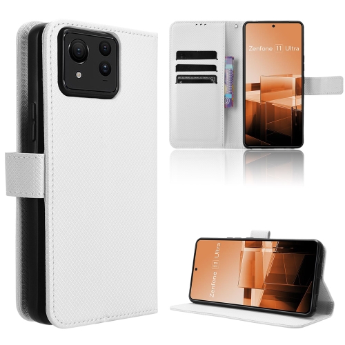 For Asus Zenfone 11 Ultra Diamond Texture Leather Phone Case(White) hotel living room wood frame luggage rack design pu leather
