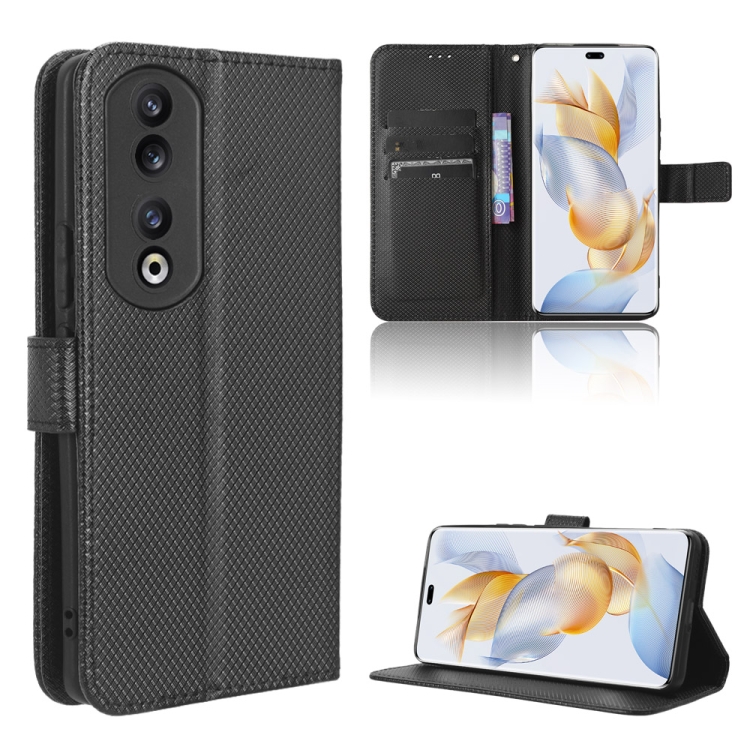 

For Honor 90 Pro 5G Diamond Texture Leather Phone Case(Black)