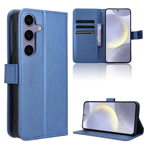 For Samsung Galaxy S24 5G Diamond Texture Leather Phone Case(Blue) for vivo x100 pro denim texture flip leather phone case khaki