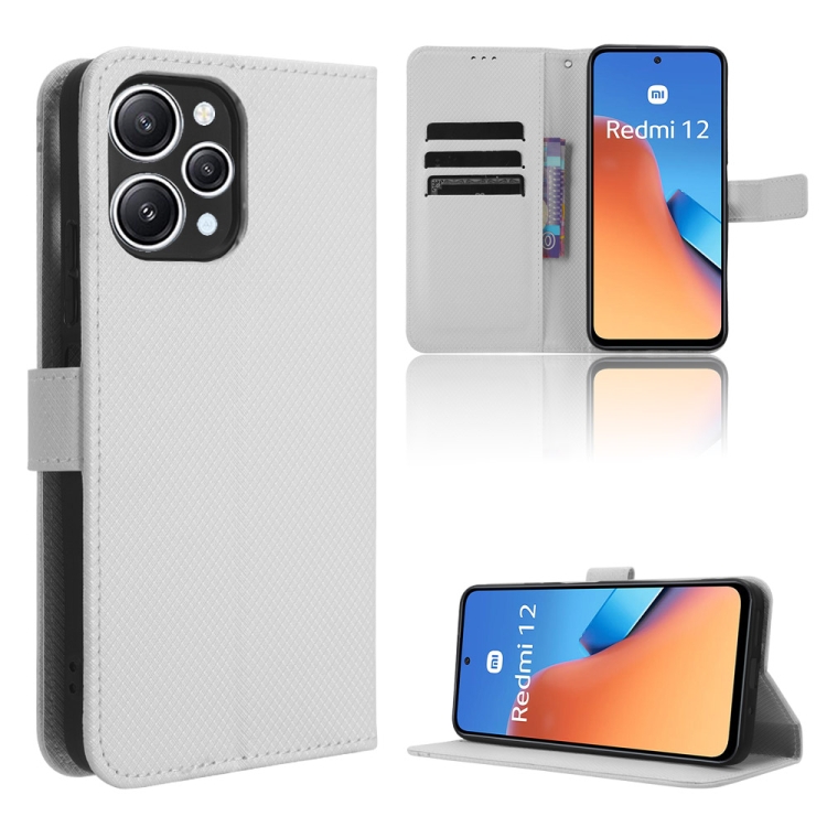 

For Xiaomi Redmi 12 4G Diamond Texture Leather Phone Case(White)