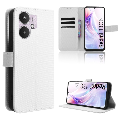

For Xiaomi Redmi 13C 5G / 13R 5G Diamond Texture Leather Phone Case(White)