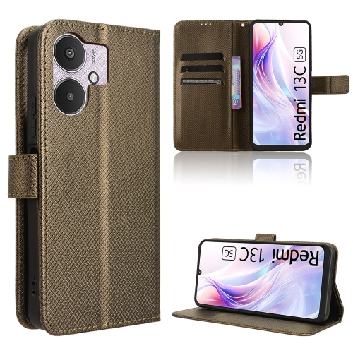 

For Xiaomi Redmi 13C 5G / 13R 5G Diamond Texture Leather Phone Case(Brown)