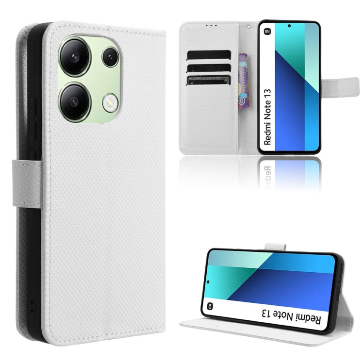 

For Xiaomi Redmi Note 13 4G Diamond Texture Leather Phone Case(White)