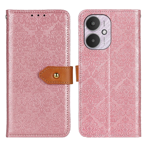 

For Xiaomi Redmi 13C European Floral Embossed Leather Phone Case(Pink)