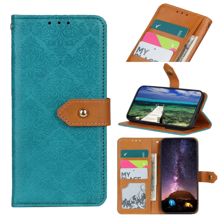 

For Xiaomi Redmi Note 13 5G Global European Floral Embossed Leather Phone Case(Blue)