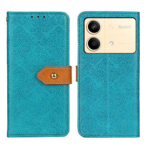 

For Xiaomi Redmi Note 13R Pro European Floral Embossed Leather Phone Case(Blue)