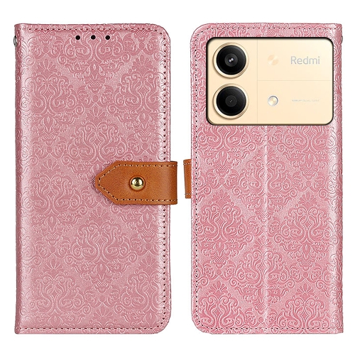 

For Xiaomi Redmi Note 13R Pro European Floral Embossed Leather Phone Case(Pink)