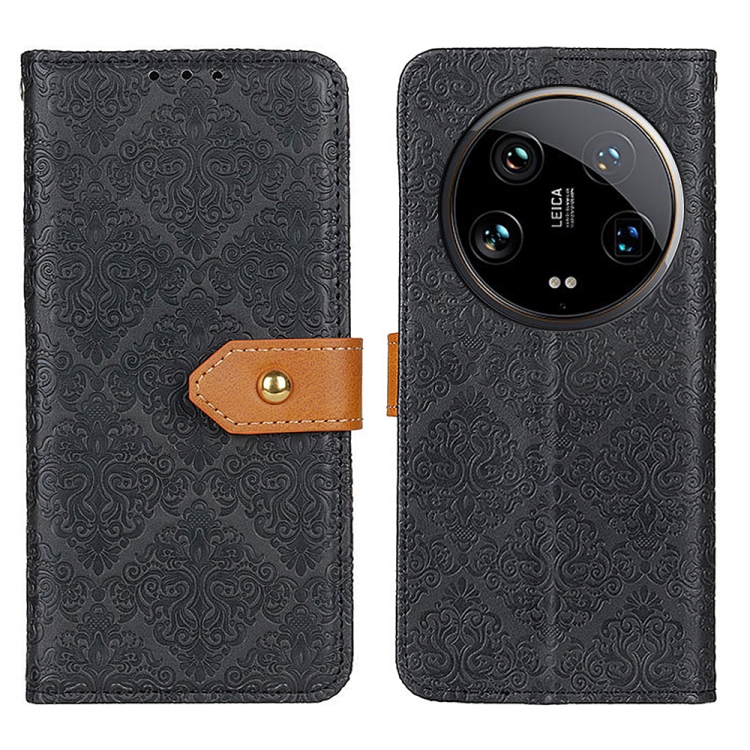 

For Xiaomi 14 Ultra European Floral Embossed Leather Phone Case(Black)