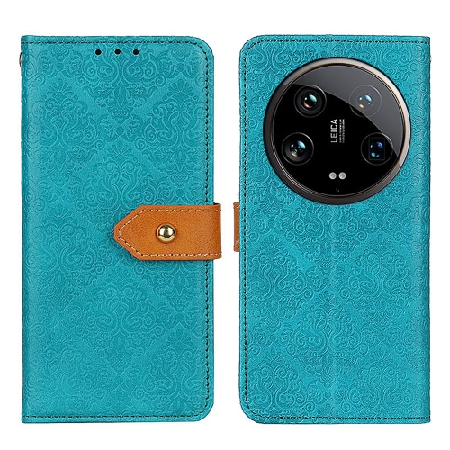 

For Xiaomi 14 Ultra European Floral Embossed Leather Phone Case(Blue)