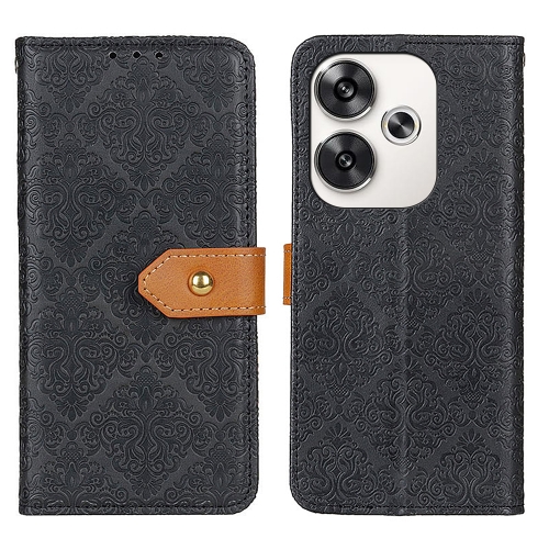 

For Xiaomi Poco F6 / Redmi Turbo 3 European Floral Embossed Leather Phone Case(Black)