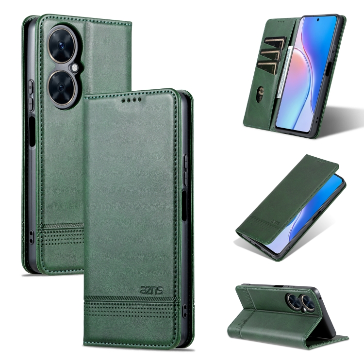 

For Huawei Maimang 20 AZNS Magnetic Calf Texture Flip Leather Phone Case(Dark Green)