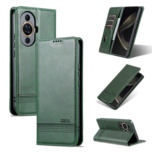 

For Huawei Nova 11 AZNS Magnetic Calf Texture Flip Leather Phone Case(Dark Green)