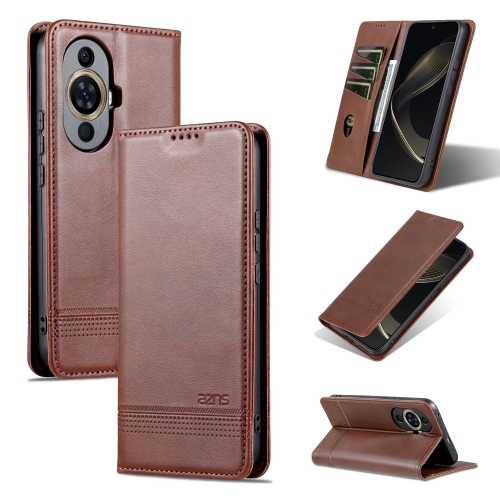 

For Huawei Nova 11 AZNS Magnetic Calf Texture Flip Leather Phone Case(Dark Brown)