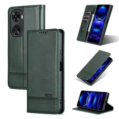 

For Huawei nova 11 SE AZNS Magnetic Calf Texture Flip Leather Phone Case(Dark Green)