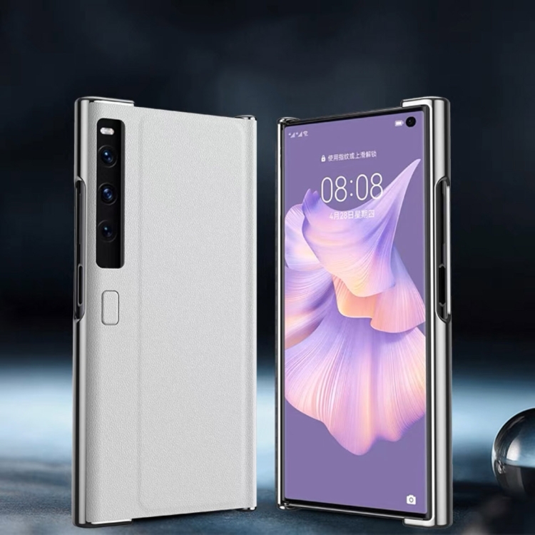 

For Huawei Mate Xs 2 Electroplating Plain Leather Folding Phone Case(White)