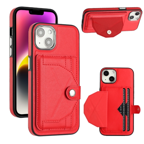 For iPhone 14 Shockproof Leather Phone Case with Card Holder(Red)