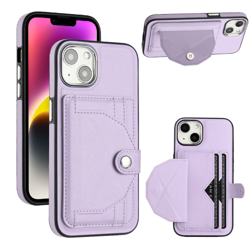 

For iPhone 14 Shockproof Leather Phone Case with Card Holder(Purple)