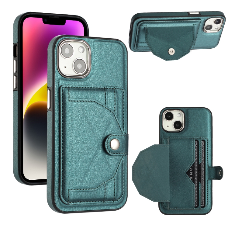 

For iPhone 14 Shockproof Leather Phone Case with Card Holder(Green)