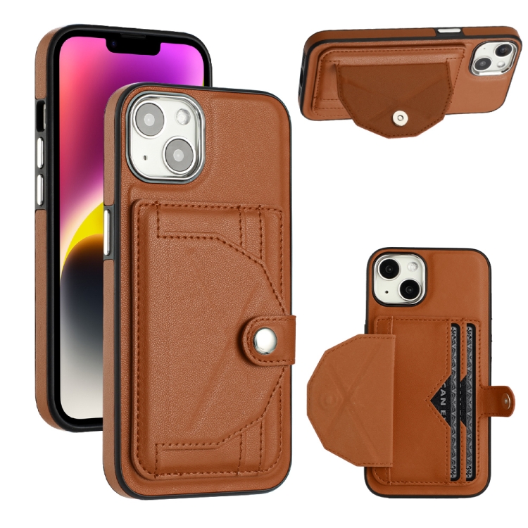 

For iPhone 14 Shockproof Leather Phone Case with Card Holder(Brown)