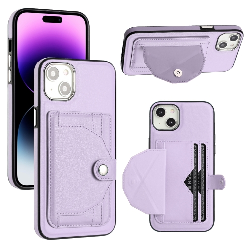 

For iPhone 14 Plus Shockproof Leather Phone Case with Card Holder(Purple)