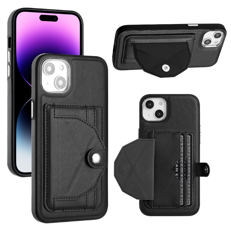 

For iPhone 14 Plus Shockproof Leather Phone Case with Card Holder(Black)