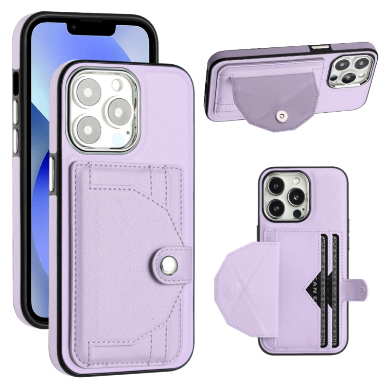 

For iPhone 14 Pro Shockproof Leather Phone Case with Card Holder(Purple)